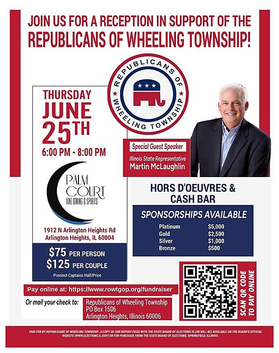 ROWT reception flyer at Palm Court featuring State Representative Martin McLaughlin